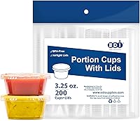 Vista 7 de EDI 2 onzas, 200 juegos de vasos de plástico desechables transparentes con tapas a prueba de fugas, gelatina, condimento, salsa de inmersión