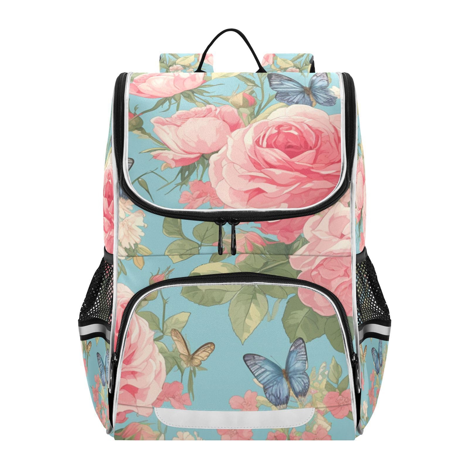 Mochila escolar para portátil con estampado floral y tiras de seguridad 8