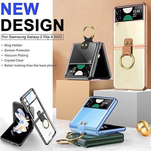 Miniatura 2 de Miimall Funda para Samsung Galaxy Z Flip 4 con soporte de anillo, Z Flip 4 con protector de pantalla de cámara de vidrio templado, funda