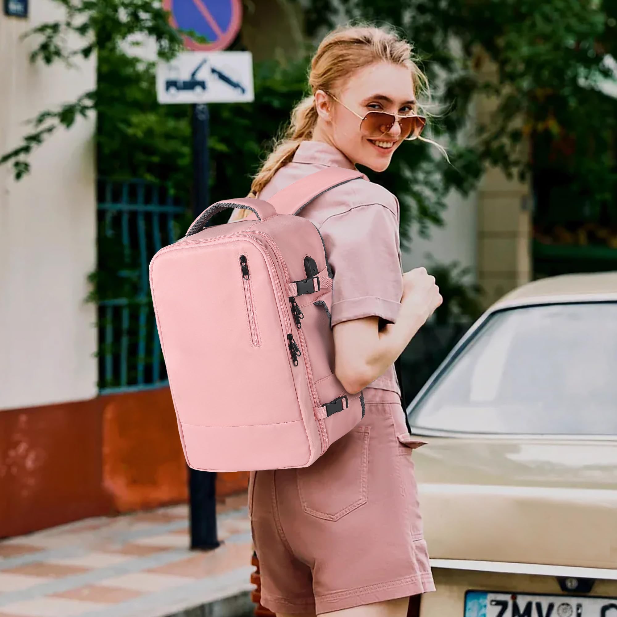 TANTOMI Ryanair - Borsa da cabina 40 cm x 27 cm x 17 cm, zaino da viaggio con scomparto per scarpe, per uomini e donne, rosa, M, Classico