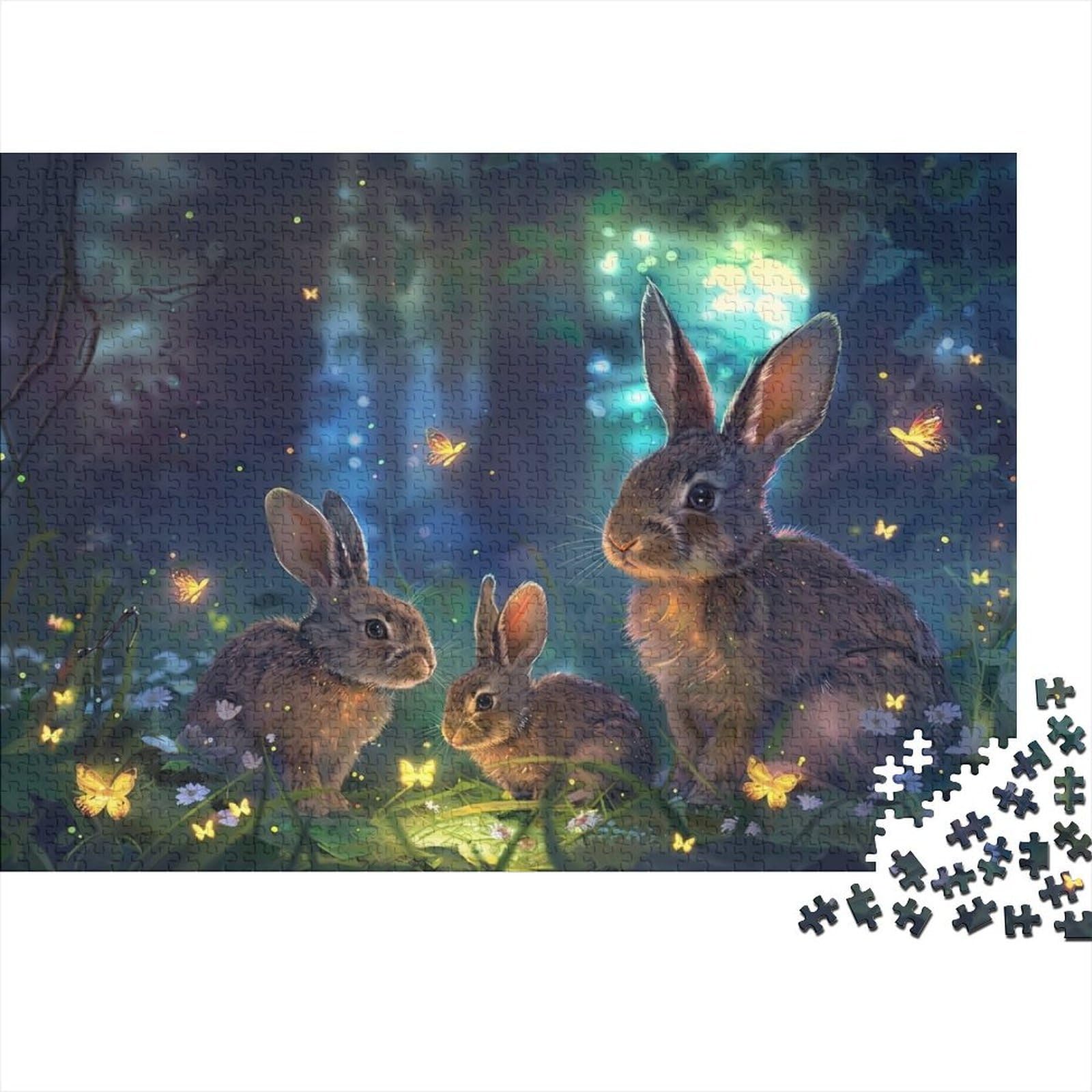 Forest Night Rabbits Jigsaw Puzzle for Adults 1000 Piece Jigsaw Puzzle Fireflies Puzzle Game for Family Relax Decor Gift 70x50cm/1000pcs