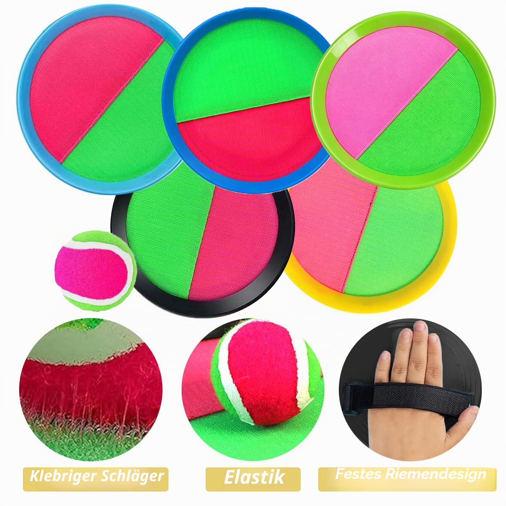 Klettballspiel, Outdoor Klettballspiel für Kinder, 2 Paddel und 2 Bälle, Outdoor Spielzeug Sommer Spielzeug Draußen, Spaß im Freien Spiel Fangball Spiel, für Kinder ab 2 3 4 5 6 7 8 9 10