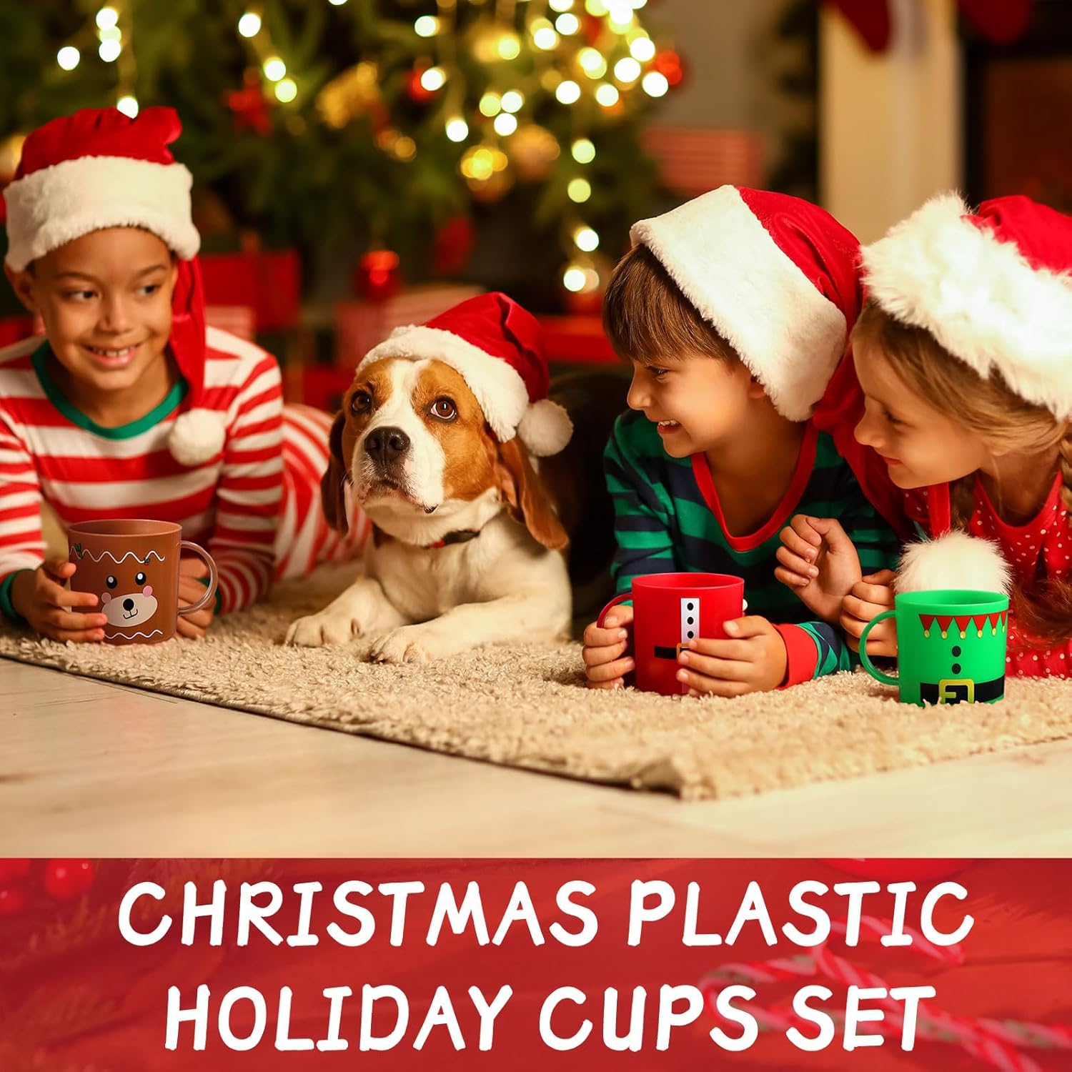 Yaomiao 24 Pcs Christmas Mugs Set Santa Snowman Elk Elf Plastic Mugs Bulk Christmas 7 oz Cups Gifts for Holiday Party Supplies, 4 Styles