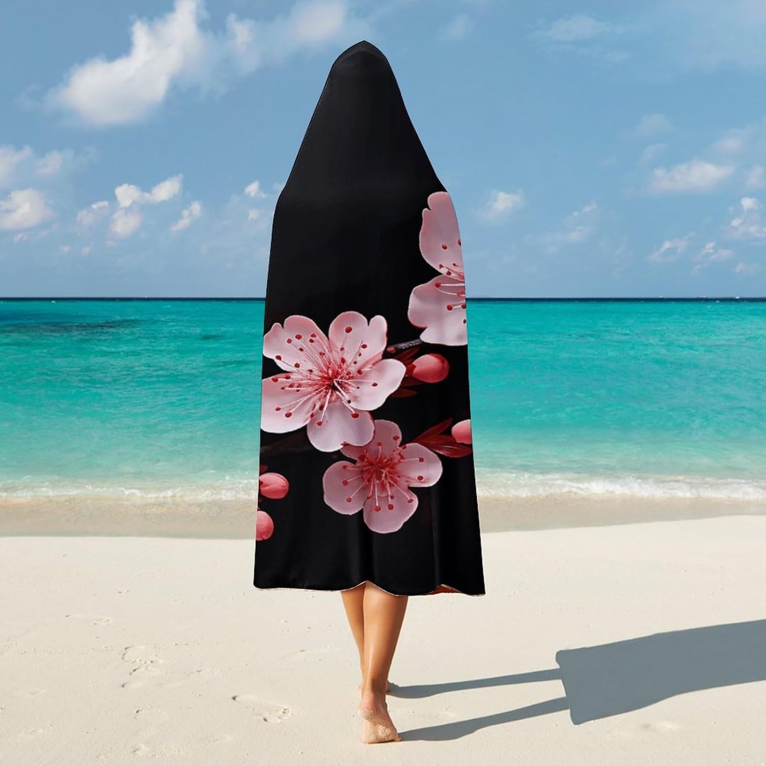 Peach Blossom Wearable Hooded Blanket, Ultra Soft Arctic Velvet Cape Cloak Unisex - Cozy Wearable Blanket