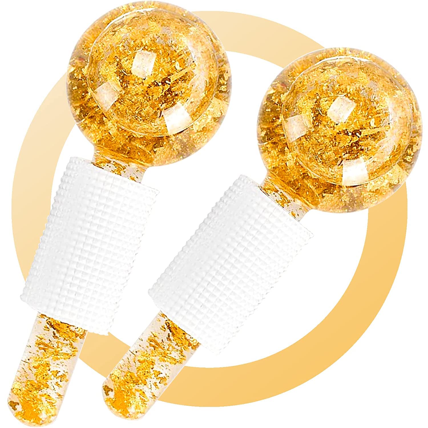 YHRY Ice Roller For Face, Ice Puck, Facial Massager, Face Roller Skin Care, Cooling Ball, Globe For Face Neck And Eyes, Daily Beauty, Firming Skin, Anti-Aging, Reduce Puffiness And Wrinkles, Gold