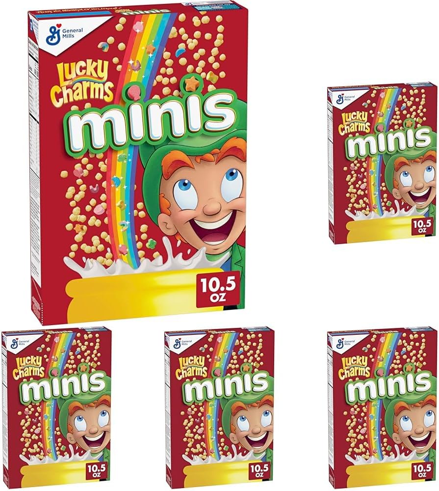 Lucky Charms Minis Cereal with Marshmallows, Breakfast Cereal with Whole Grains, 10.5 oz (Pack of 5)