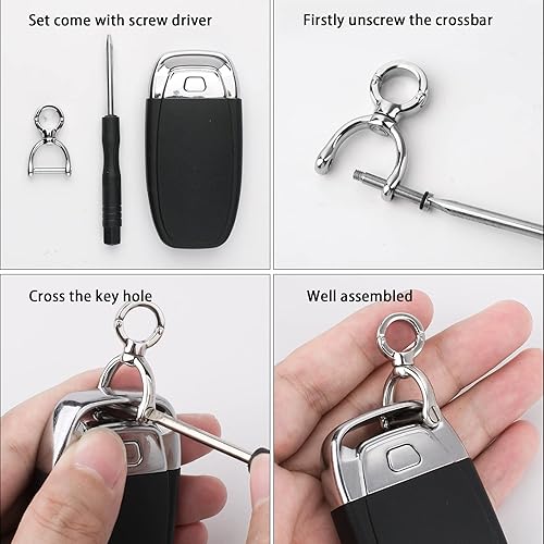 Miniatura 5 de TISUR Anillos en D giratorios con grillete de tornillo, herradura en forma de U, llavero DIY con eslabones rotados de cuero, bolso para