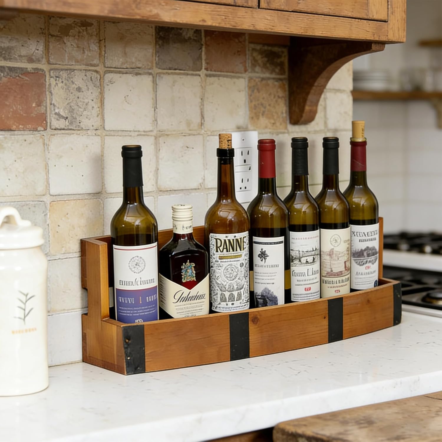 FUIN Wooden Wine Rack Wall Mounted, Wine Bottle Rack & Wine Holder Shelf, Solid Wood Wine Shelf for Kitchen, Dining Room & Home Bar, Space Saving Liquor Bottle Display