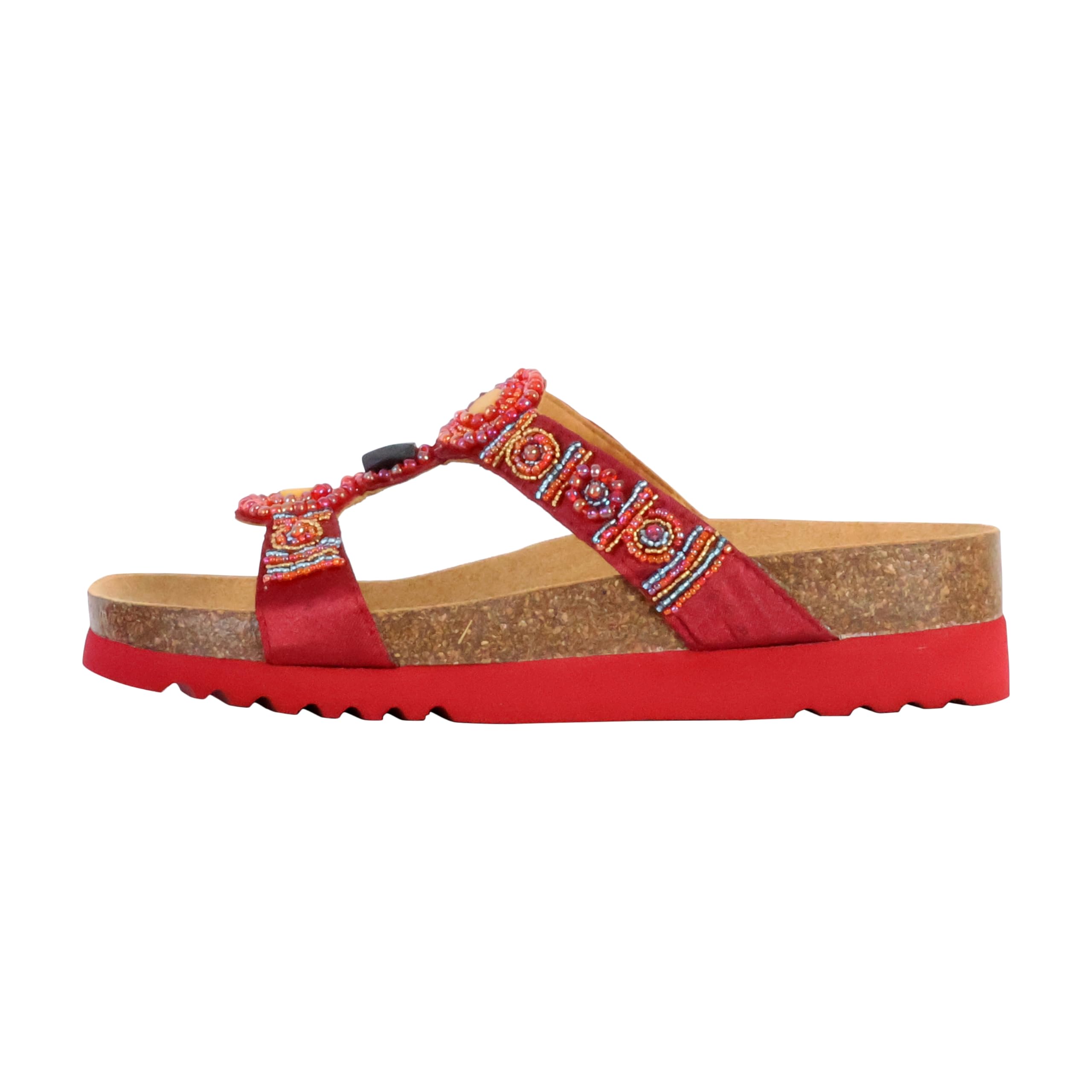 Scholl Sandali New Bogota Donna – Con Perle Intrecciate, Tomaia In Cotone, Plantare In Sughero, Colore Red Multi, Taglia 40