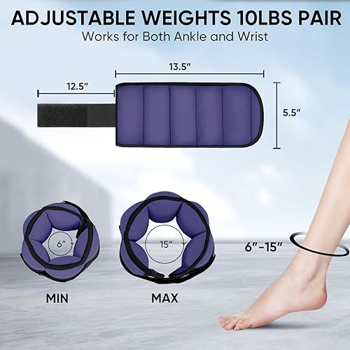 Vista 38 de APEXUP 10 libras/par de pesas de tobillo ajustables para mujeres y hombres, correas de peso modularizadas para piernas para yoga, caminar, correr