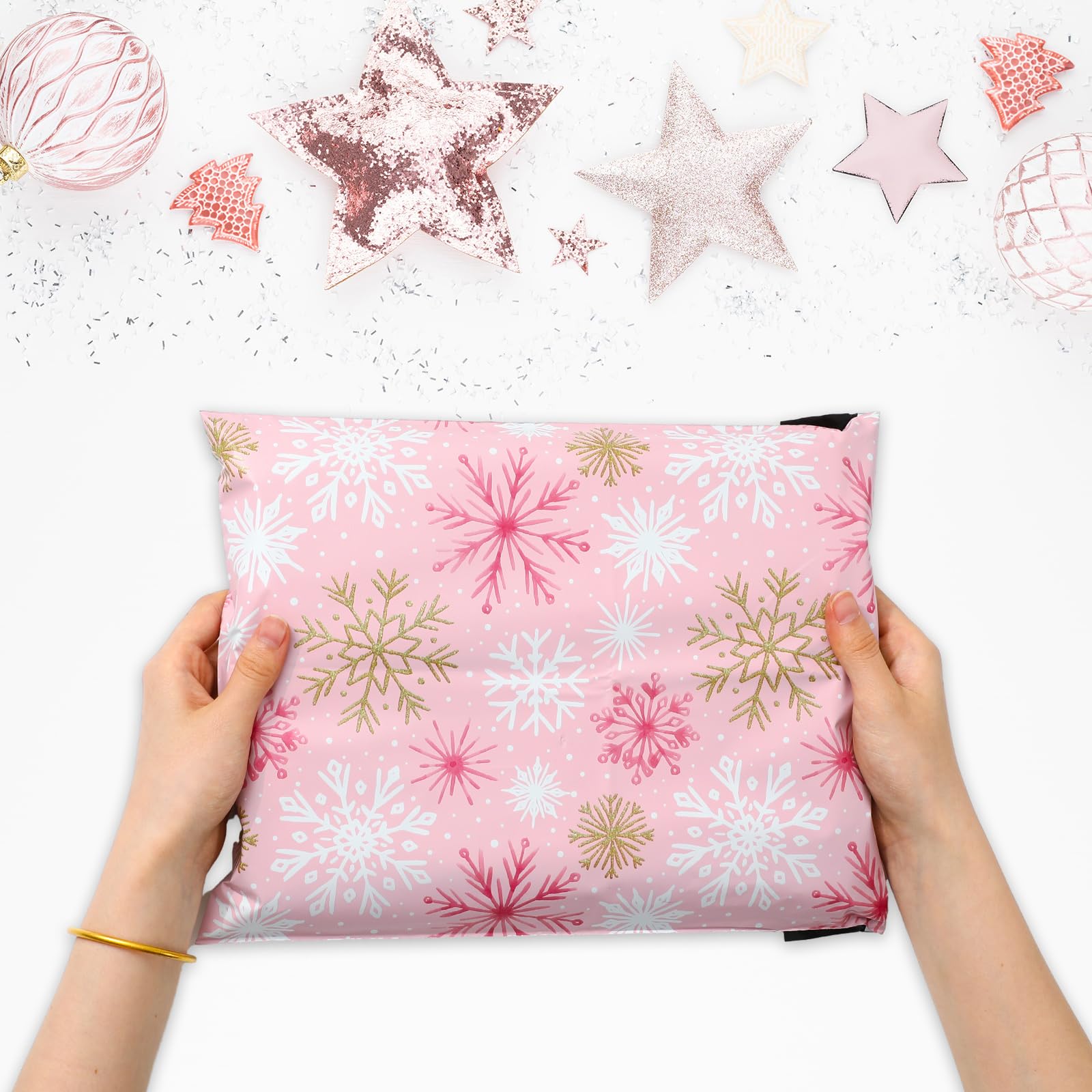 JarThenaAMCS - 100 Sobres De Polietileno De Navidad, 10 X 13 Pulgadas, Color Rosa, Papá Noel, Sobres Para árbol De Navidad, Bolsas De Plástico Autosellables, Para Ropa De Pequeñas Empresas