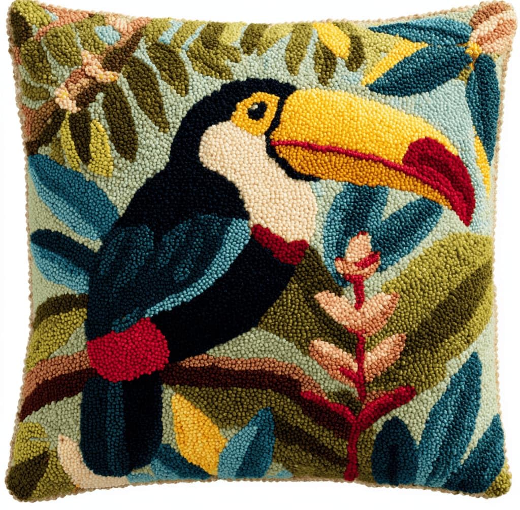 Beginner Latch Hook Cushion Kit,Jungle Bird Decor Pillow Cover 43X43Cm