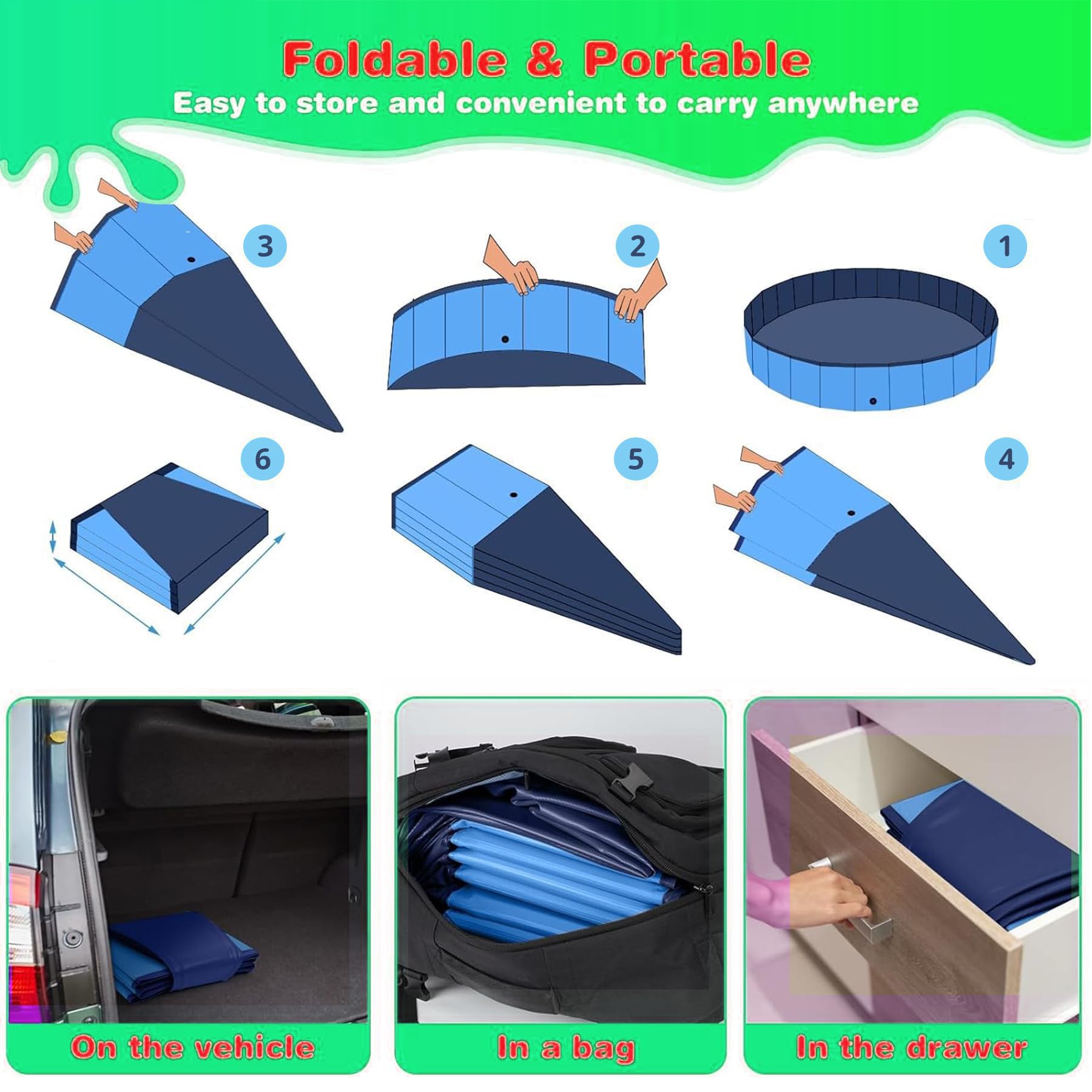 Zegupal Hundepool für Große & Kleine Hunde, Faltbare Hunde Pool rutschfest, 80 x 20cm Schwimmbecken für Hund Verdickt PVC, Planschbecken Hund Verschleißfest, Hundebadewanne Swimmingpool in Hundepools
