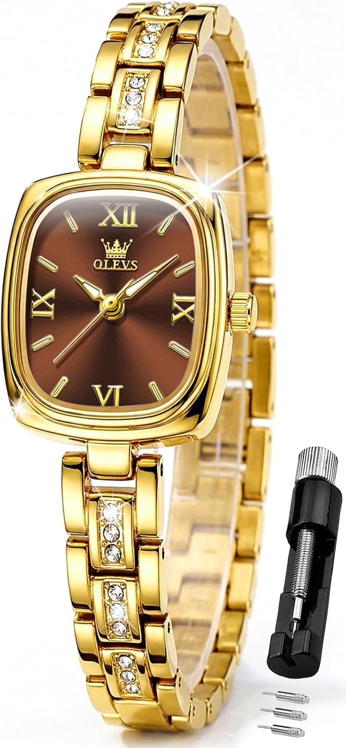 OLEVS Gold Watches for Women with Luxury Small Stainless Steel Case Original Diamond Ladies Dress Elegant Waterproof Wrist Watch