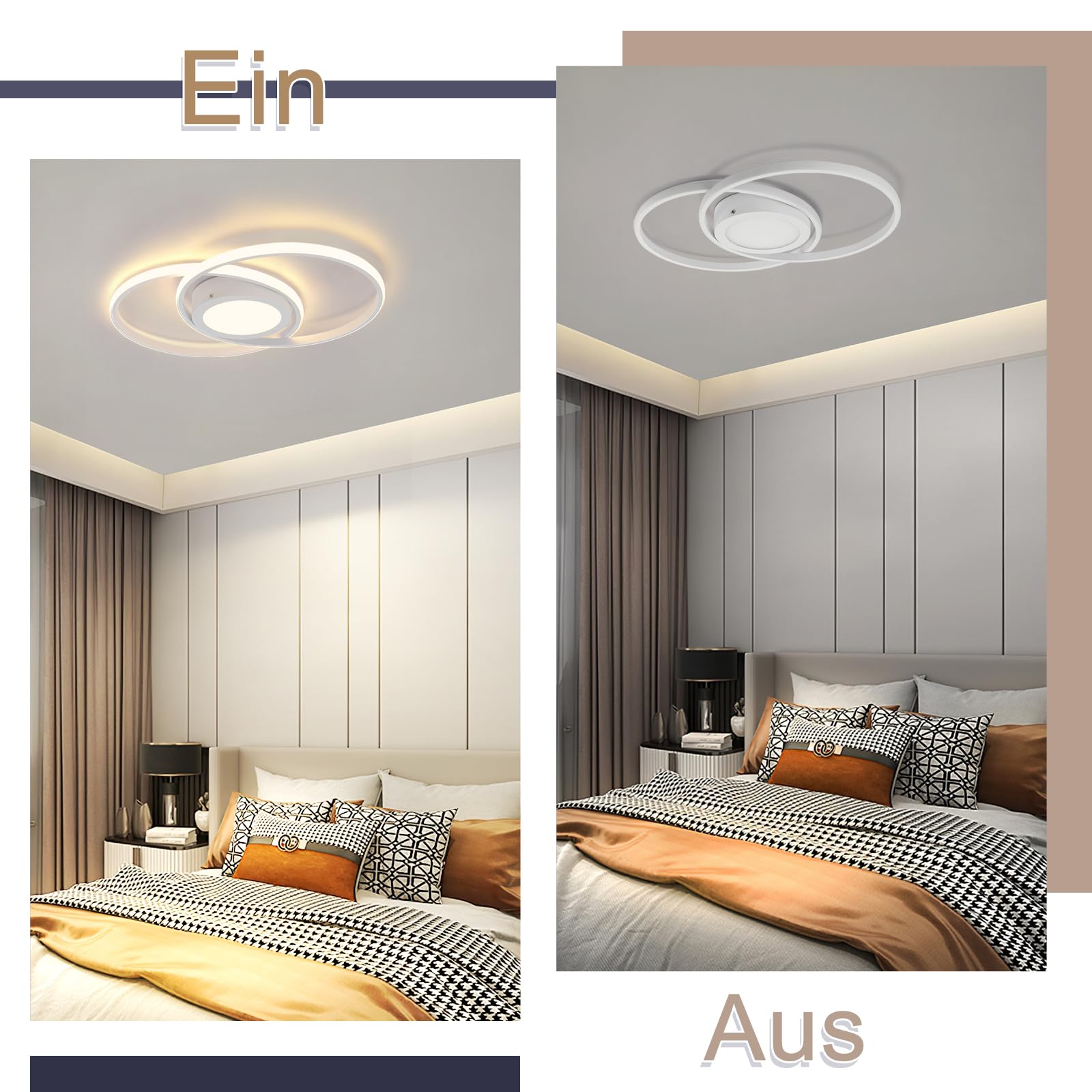 Homefire Deckenlampe LED Deckenleuchte Wohnzimmer - Schlafzimmerlampe Dimmbar mit Fernbedienung 48W Wohnzimmerlampe Weiß 47CM Schlafzimmer Deckenbeleuchtung Modern Küchenlampe für Flur Küche Büro