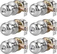 Locilot 6-Pack Door Knobs with Locks & Unique Keys, 60/70mm Adjustable Latch, Satin Nickel Interior Locks for Bedroom Bathroom Entry Doors
