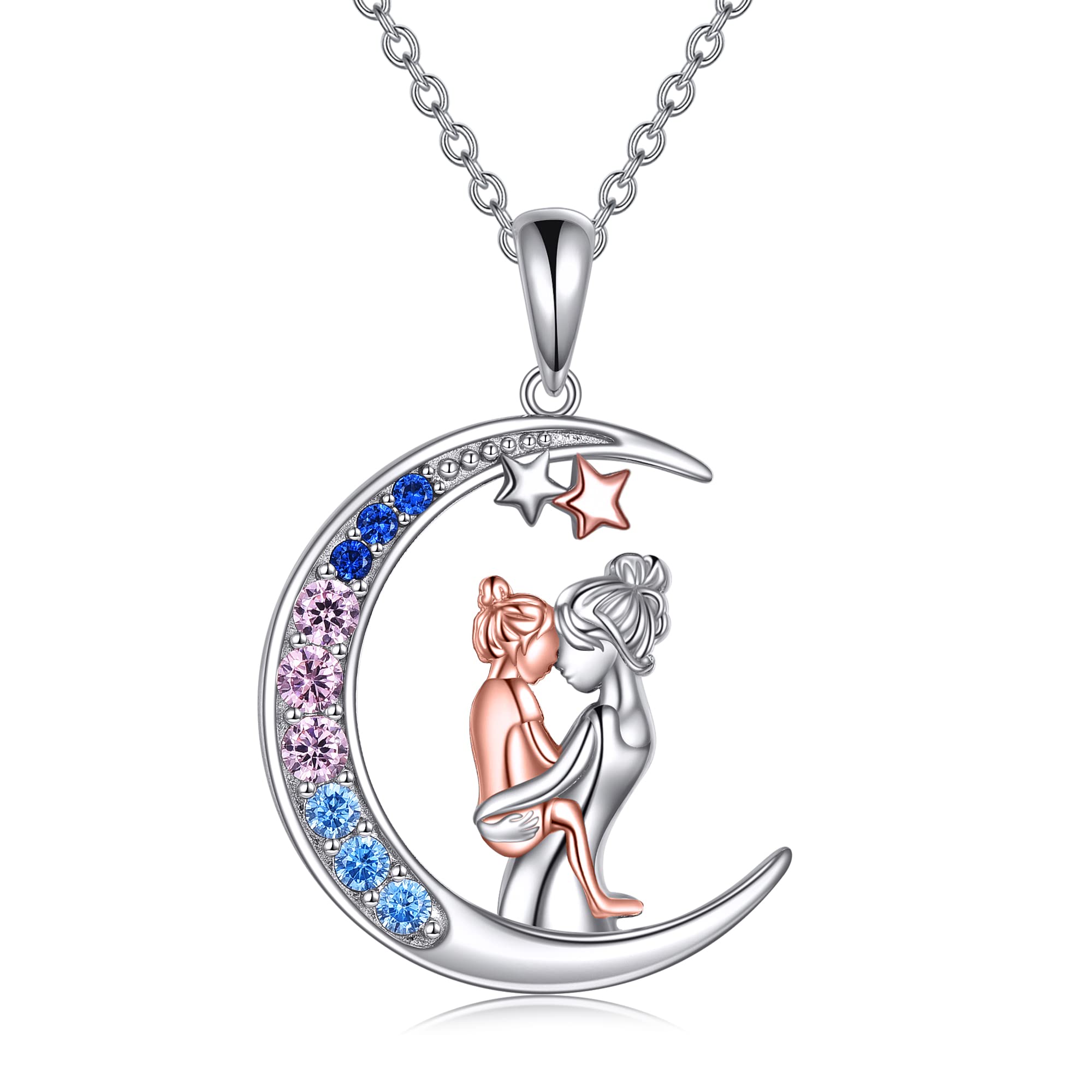YAFEINI Collar de Mamá Plata de ley Luna Colgante Collar Joyas Día de la Madre Cumpleaños Aniversario de Bodas para Mamá Madre Hija (Luna madre e hija)