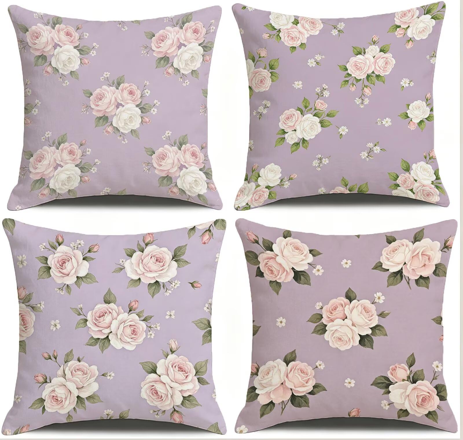 Viola Federe Cuscini Divano 50x50cm, Cuscini da Esterno Set de 4, Cod-30 | Velour Copricuscini Decorativi Letto Arredo, per Letto, Soggiorno, Giardino, Esterno, Casa Decorazione Set di 4 Fiore