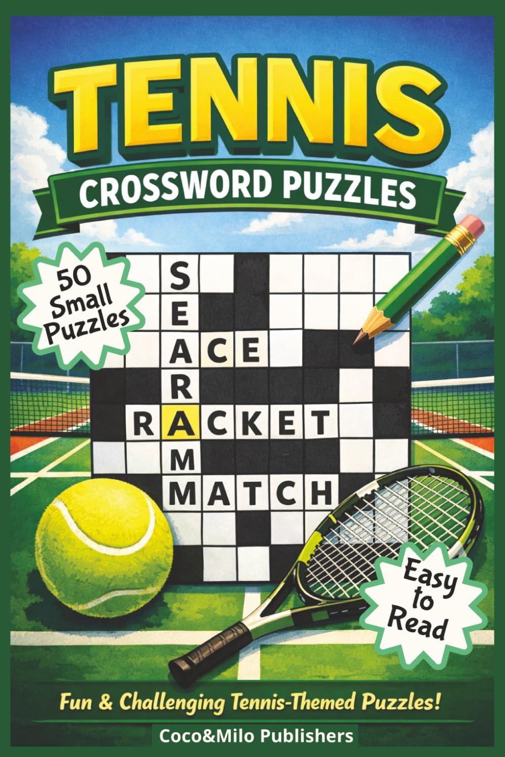 Tennis Crossword Puzzle Book: Relaxing Tennis Crossword Puzzle Books about players, rules and tennis objects | Easy To Read Print | For Adult, Seniors and Teens | 6x9 inches, 100 pages
