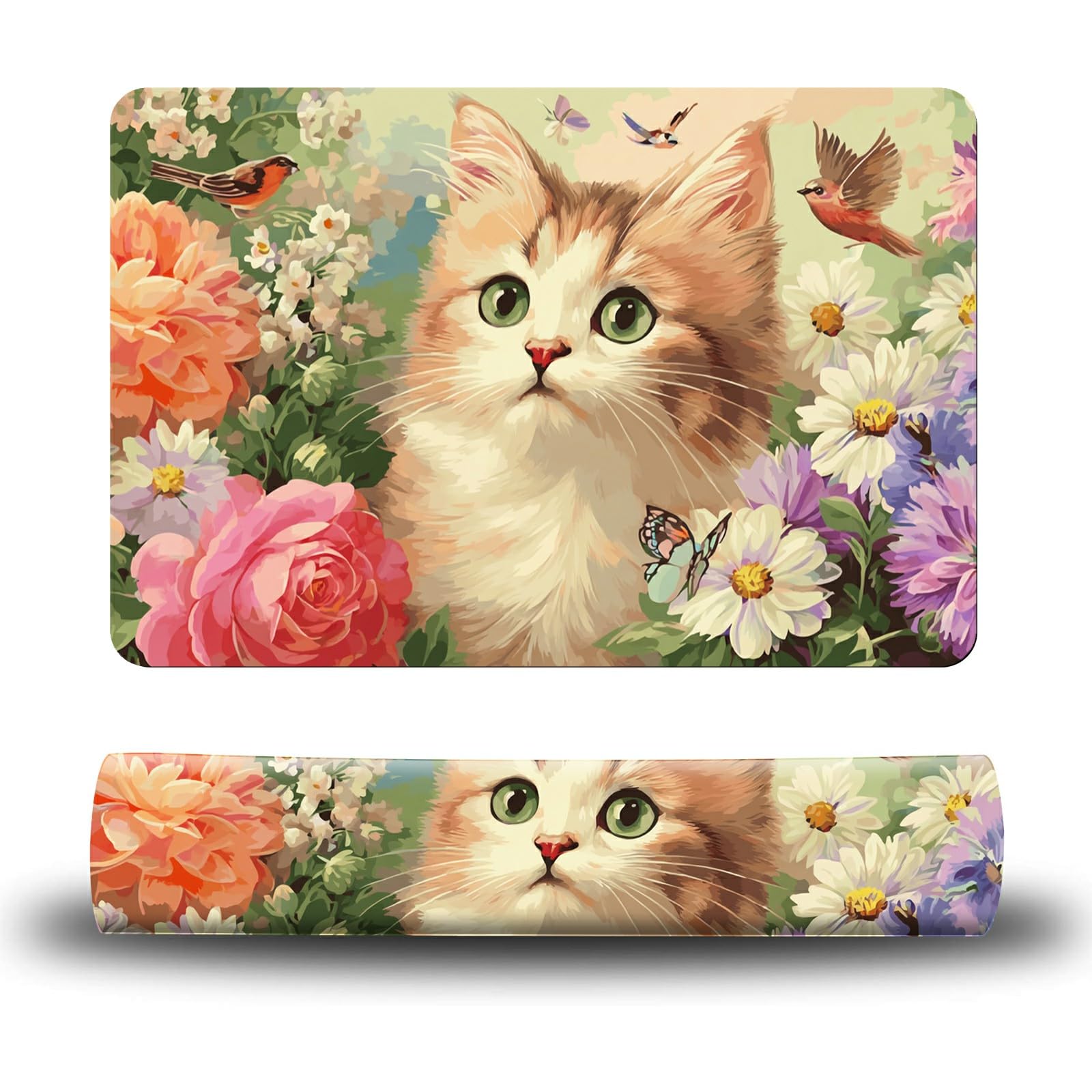 Dikoer Dog Food Mat, 15.7" x 23.6" Absorbent Pet Feeding Mat for Food and Water, Waterproof Diatom Mud Pet Placemat with Non-Slip Rubber Backing, Easy Clean Cat Bowl Mat for Floors - Peony Cat