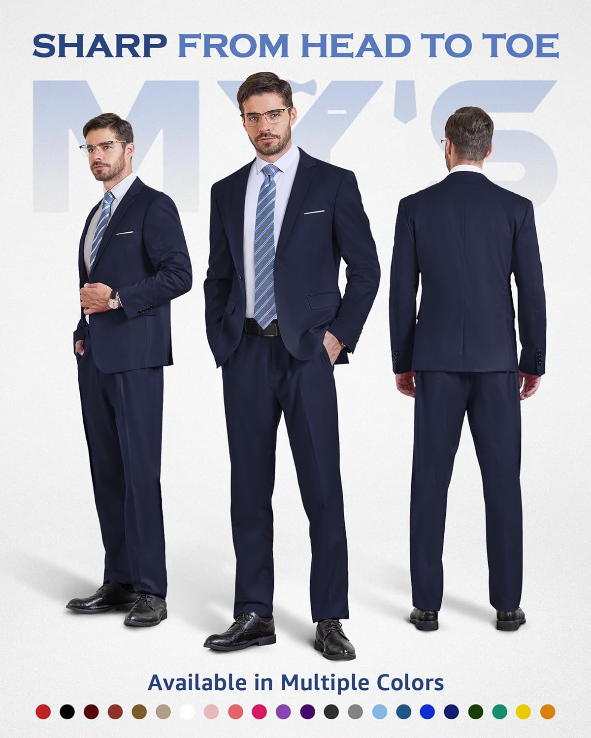 MY'S Men's 2 Piece Slim Fit Suit, One Button Jacket Pants Set with Tie - Image 2