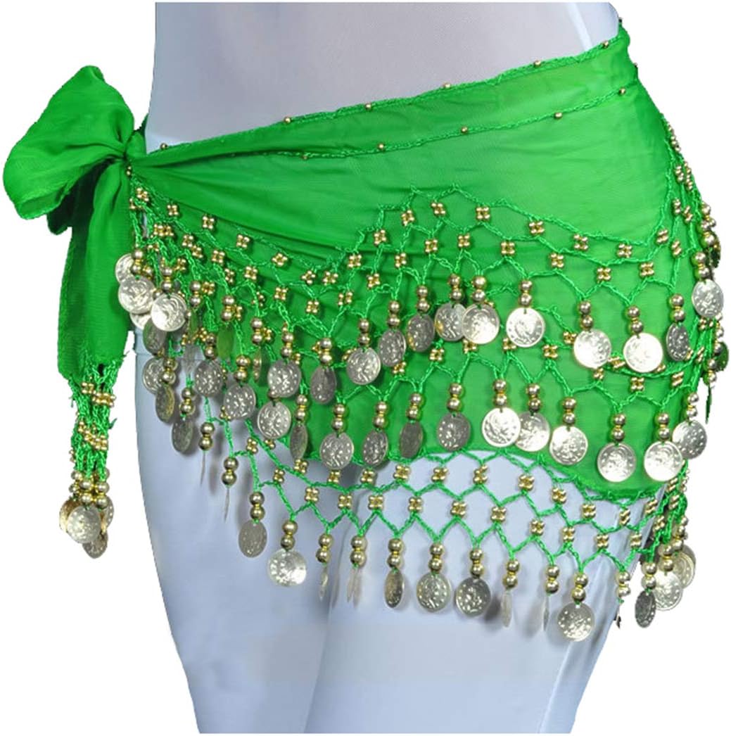 Lauthen.S 128 Coins Belly Dance Hip Scarf Tribal Belt Halloween Genie Costume Accessory - Image 2