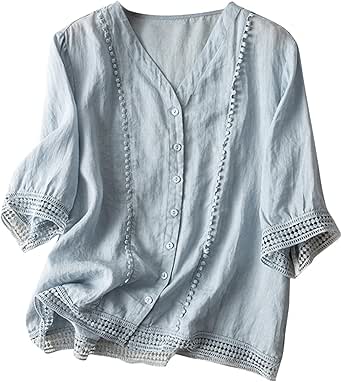 Unique prints linen clothes half sleeve box fall blouses main image 0