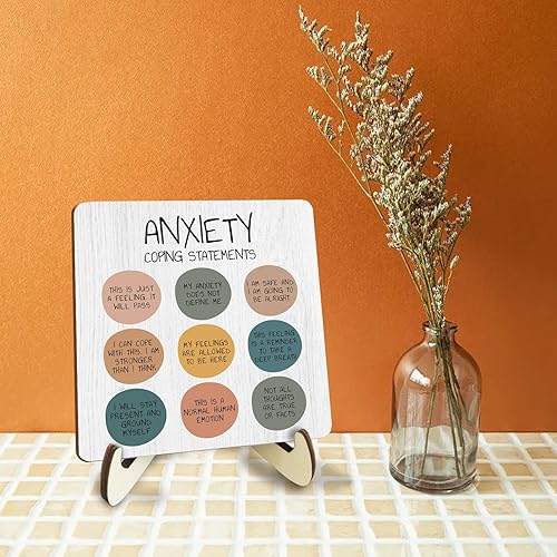 Miniatura 6 de Decoración de oficina de terapia inspiradora, decoración de escritorio de madera rústica, ayuda para la ansiedad, regalos de salud mental para