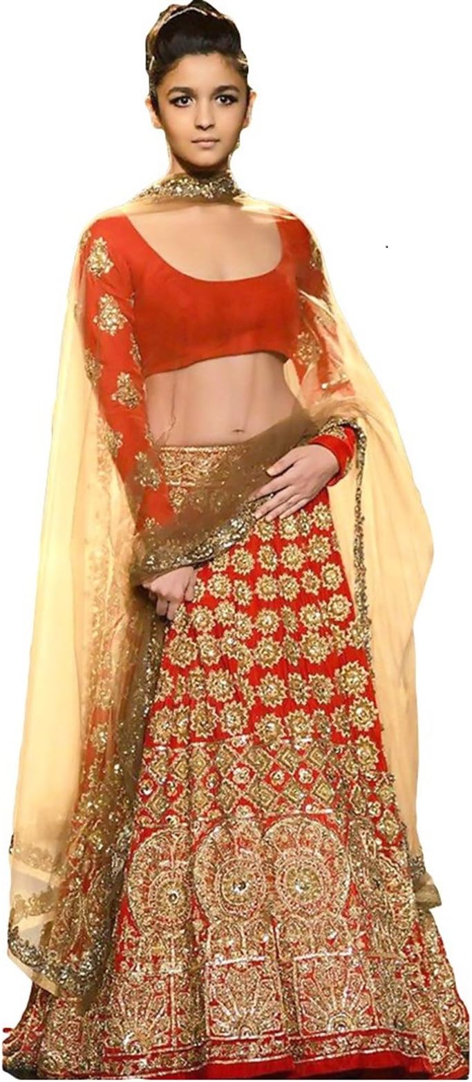 Lavri Women's Net Lehenga Choli (Manva) Free Size Multi-Coloured