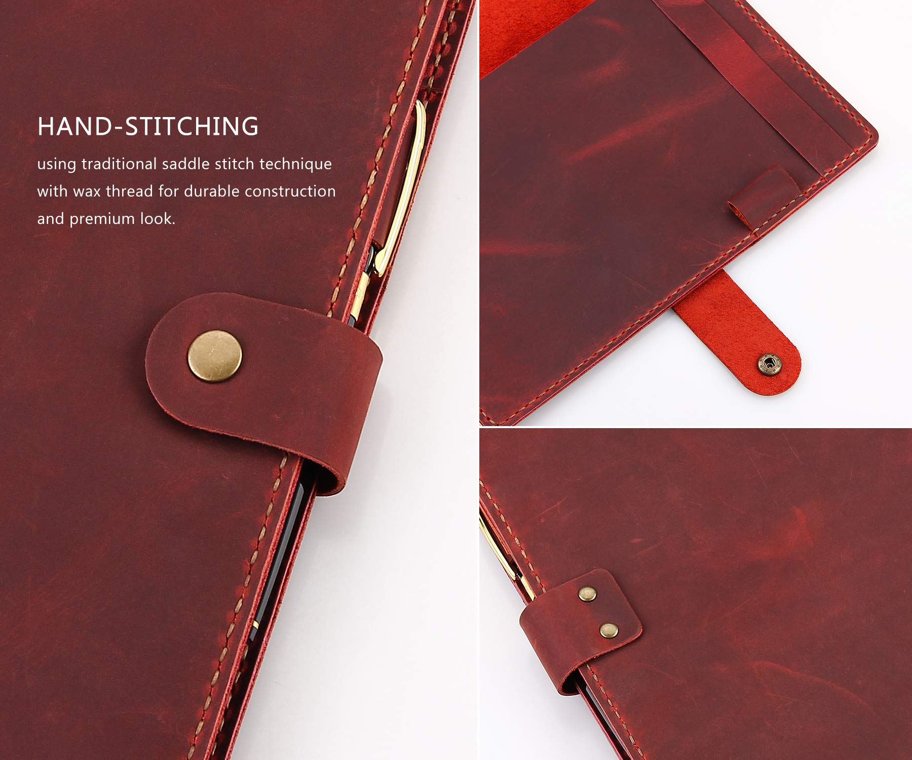 Leder-Schutzhülle für 15,2 x 22,9 cm Steno-Notizbuch, Leder-Folio-Hülle, kompatibel mit 15,2 x 22,9 cm spiralförmigen Steno-Blocks, A5-Notizbuch-Organizer mit Stiftschlaufe, Weinrot