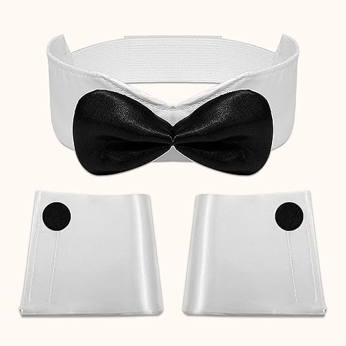 Miniatura 6 de Women Bunny Costume Accessories Set, White and Black Bunny Ears Headband Collar Bow Tie Costume Cuffs Rabbit Tail for Adult Halloween Party