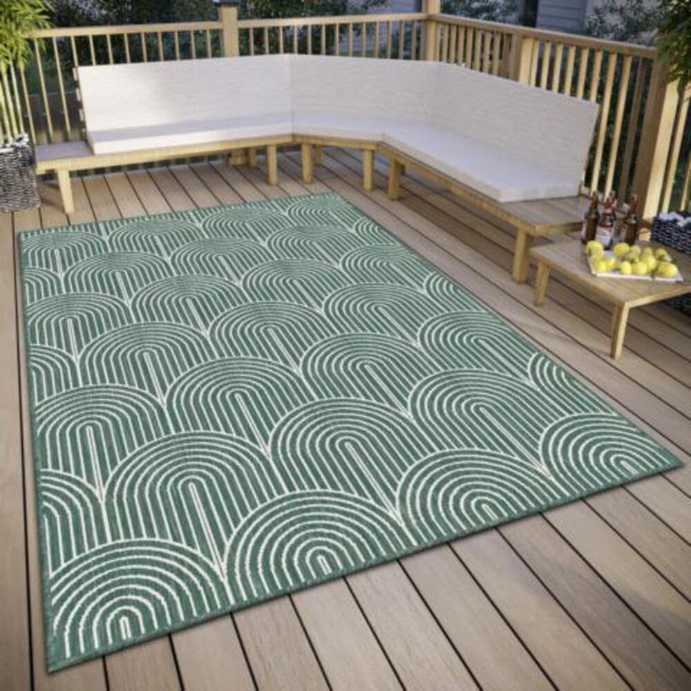 Hanse Home Pangli Tapis d'extérieur résistant aux intempéries – Tapis réversible Style scandinave bohème imperméable uni géométrique Effet 3D pour Jardin, Balcon, terrasse, Salon – Vert 80 x 150 cm