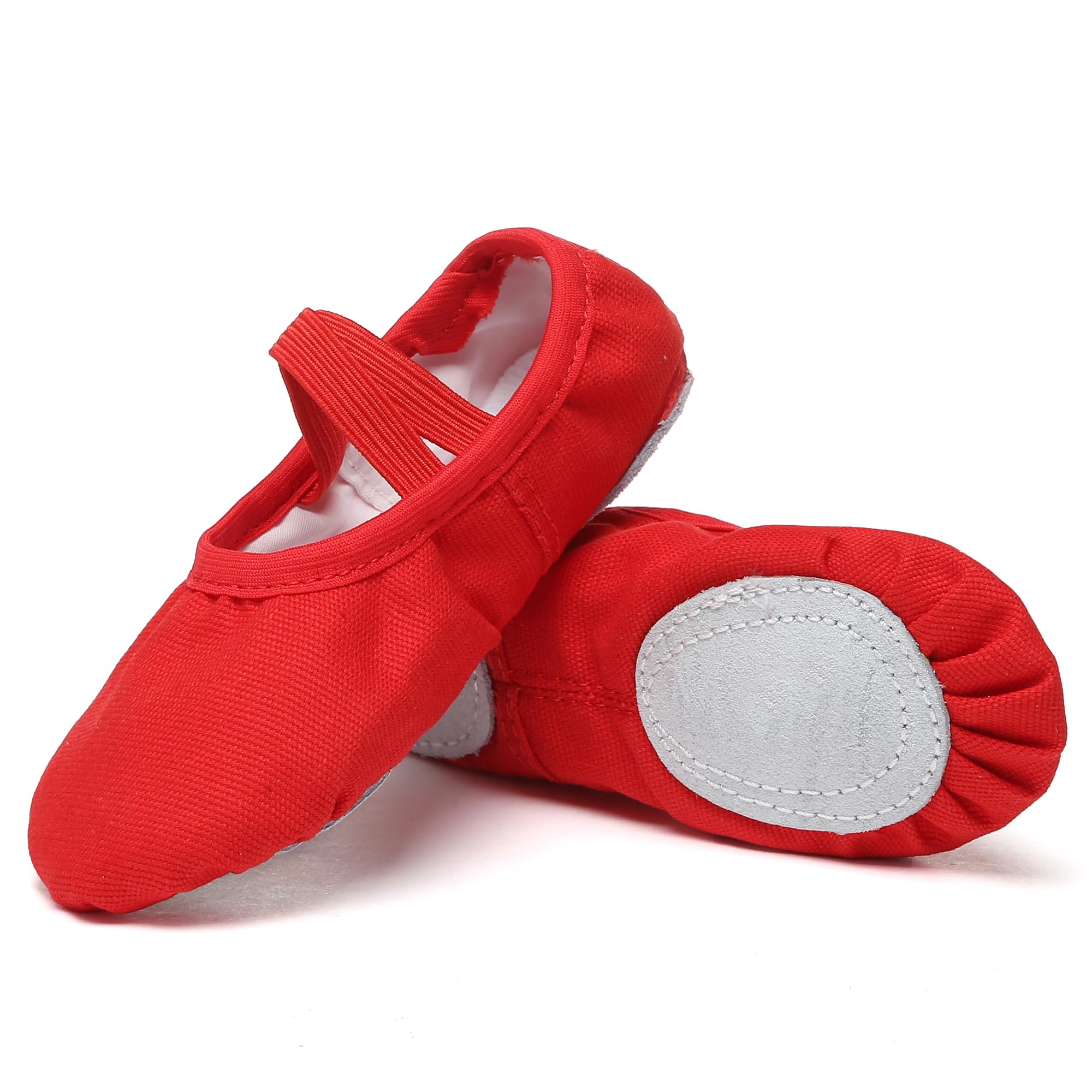 Danzcue Ballet Shoes for Girls-Soft Canvas Dance Slippers with Non-Slip Soles, Ideal Ballet Flats for Toddlers and Kids, Red, 8M Toddler