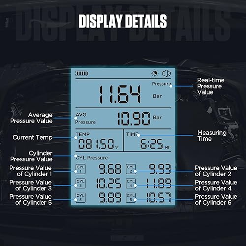 Miniatura 3 de AUTOOL Medidor de compresión digital de 0-426PSI 0  29bar para cilindro de motor de gasolina, kit de herramientas de prueba de compresión con