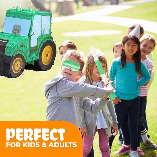 Miniatura 6 de Paquete de piñata de tractor con una venda y murciélago (15.8 x 6.7 x 12 pulgadas), piñata excavadora para niños, para fiestas de cumpleaños,