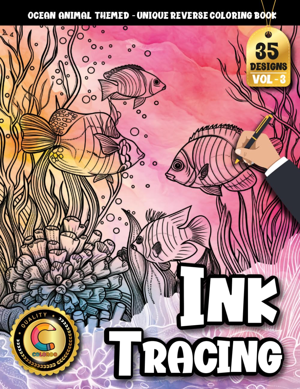 COLOROO Ink Tracing Book: Ocean Life for Relaxation and Creative Escape: Reverse tracing coloring book for calming activities | Experience gentle ... illustrations (Ocean Animal Tracing Series)