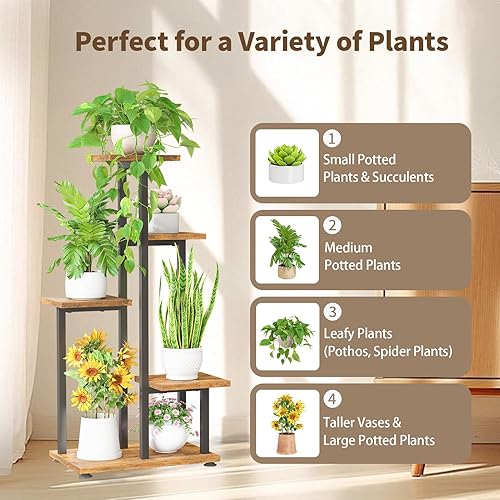 Miniatura 7 de LASZOLA Soporte de Madera para Plantas Negro de 5 Niveles para Interior para Macetas Grandes y de Gran Resistencia, Estante de Flores Vertical de