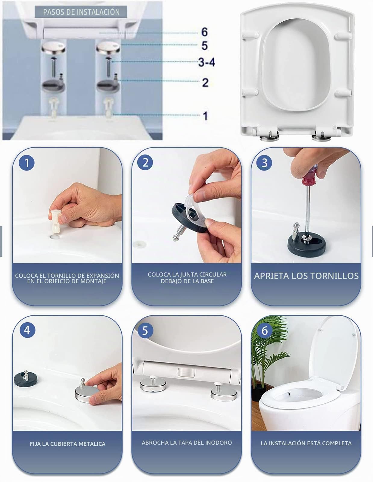 Asiento de inodoro de liberación rápida Asiento de inodoro de cierre suave Asiento de taza de inodoro Asiento de inodoro duradero Tapa de inodoro con bisagras ajustables Compatible con inodoros