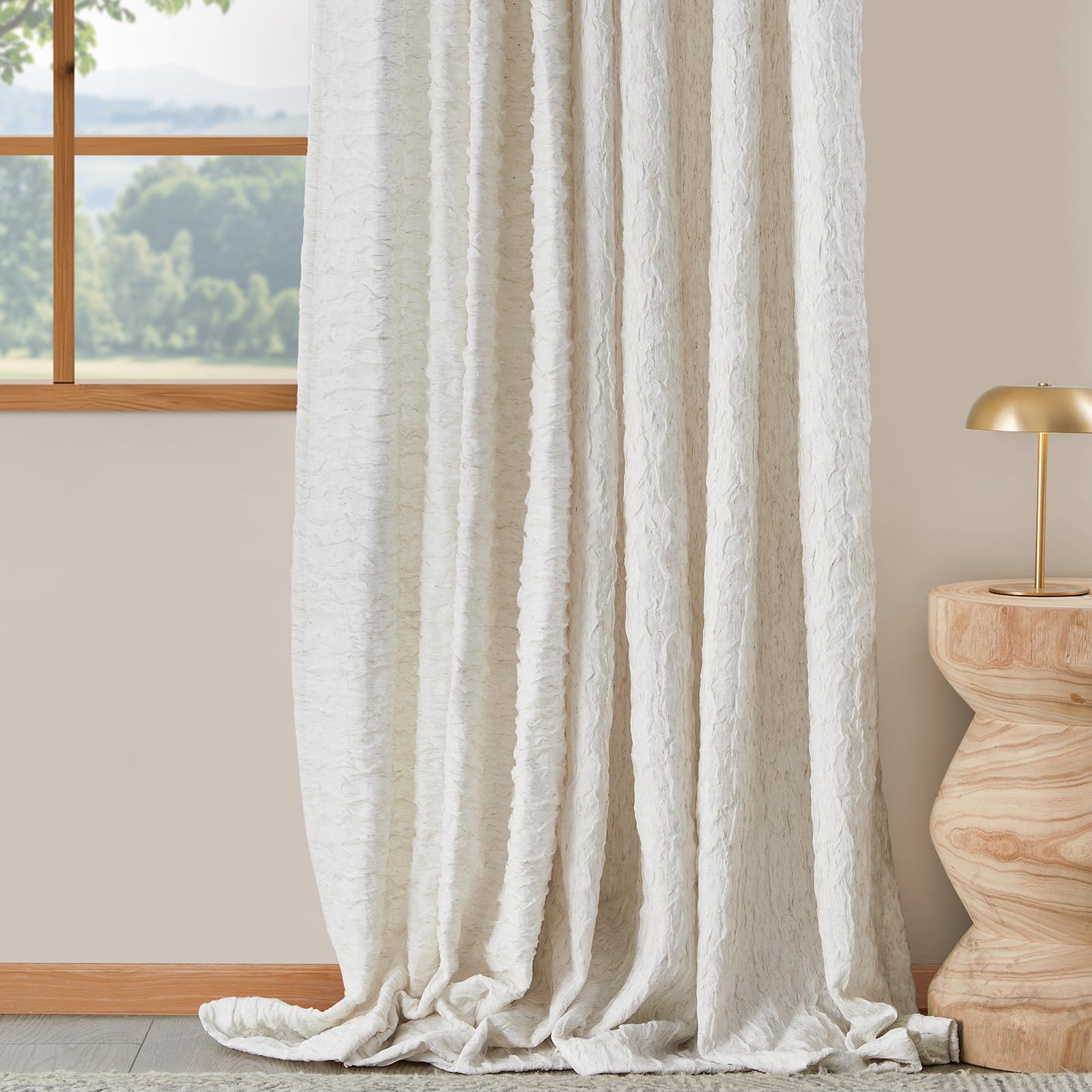 Photo 1 of BULBUL Linen Sheer Curtains for Living Room 63 Inches Long,2 Panels Linen Blend Semi Light Filtering Tulle Curtains,Neutral Farmhouse Country Boho Bedroom Curtain Drapes