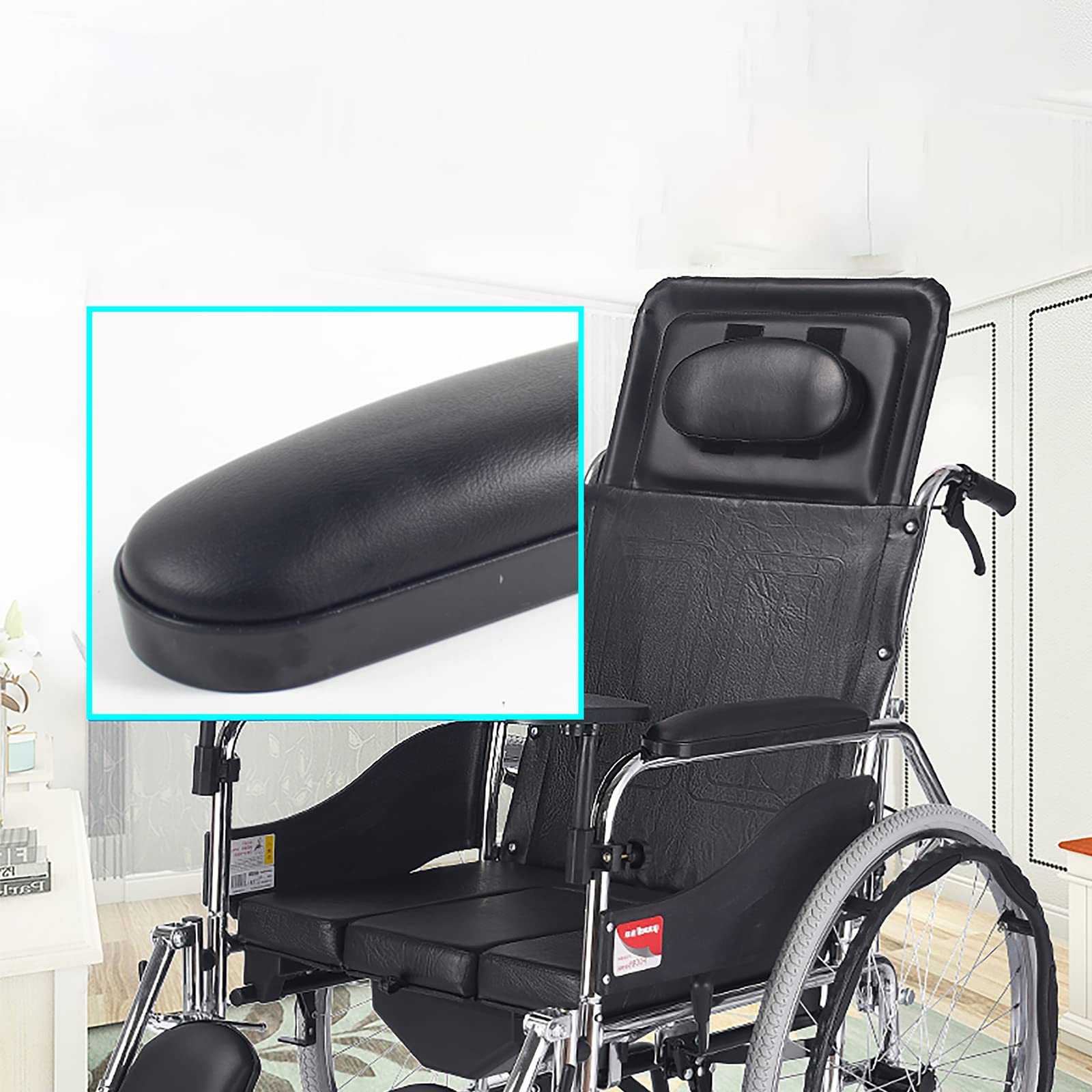 2 braccioli imbottiti per sedia a rotelle, universali, rimovibili, in spugna di PVC, per sedia da ufficio, avambracci, accessori per la cura dei pazienti, colore nero