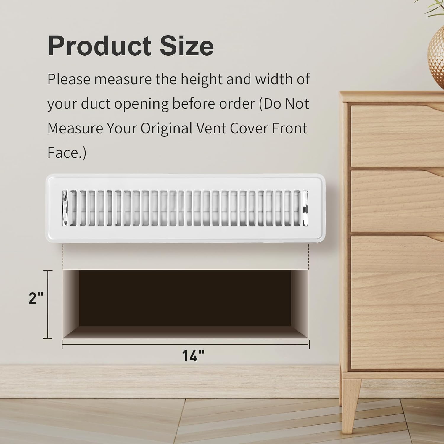 Floor Register 2x14 - Heavy Duty Walkable Vent Covers for Home Floor and Sidewall, Steel Rust-Resistant Vent Registers Grille with Adjustable Lever, Energy-Saving 2 Inch by 14 Inch Floor Vents (White)