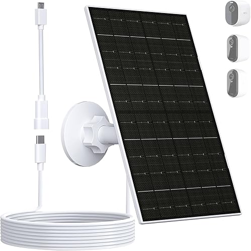 Zivif Panel solar de 7 W para cámaras Arlo Essential 2K (2. generación), Essential XL y Spotlight, cargador USB-C a micro USB para cámaras de