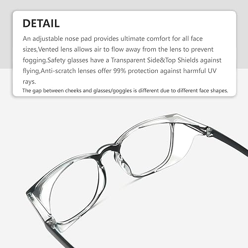 Miniatura 2 de Gafas de seguridad LeonDesigns con estilo anti niebla para mujer, protección de ojos azul, con bloqueo de luz azul, sin niebla, protectores laterales