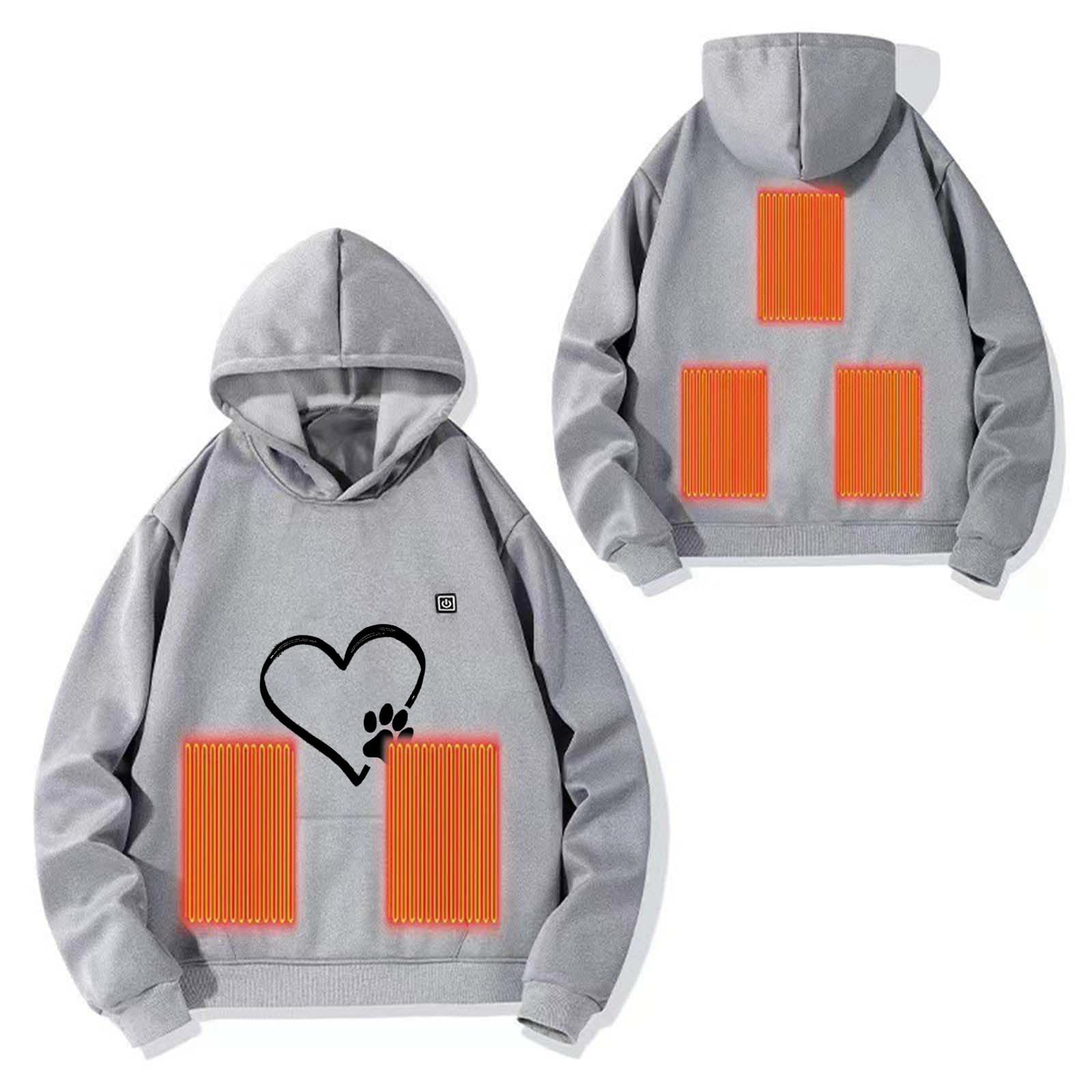 Sweats à Capuche Chauffant Garçons Filles, Veste Imprimé Manteau Chaud Sweatshirts Chauffants 3 Températures Réglables Veste Chauffant avec 5 Zones Blouson Enfants Chauffants USB Electrique
