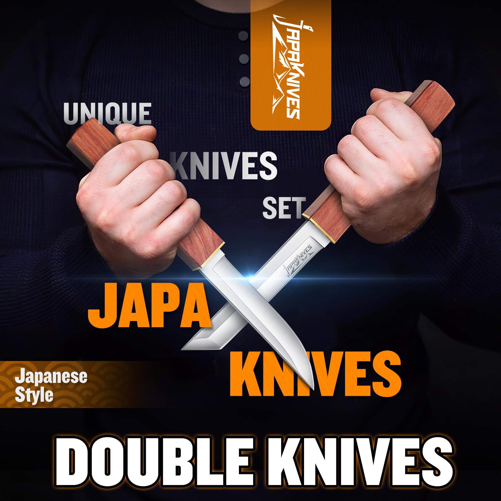 Japaknives Couteau à lame fixe pour l'extérieur 2 en 1 Couteau double en acier D2 Couteau de survie Couteau japonais Tanto pour le camping, la randonnée Cadeaux pour hommes