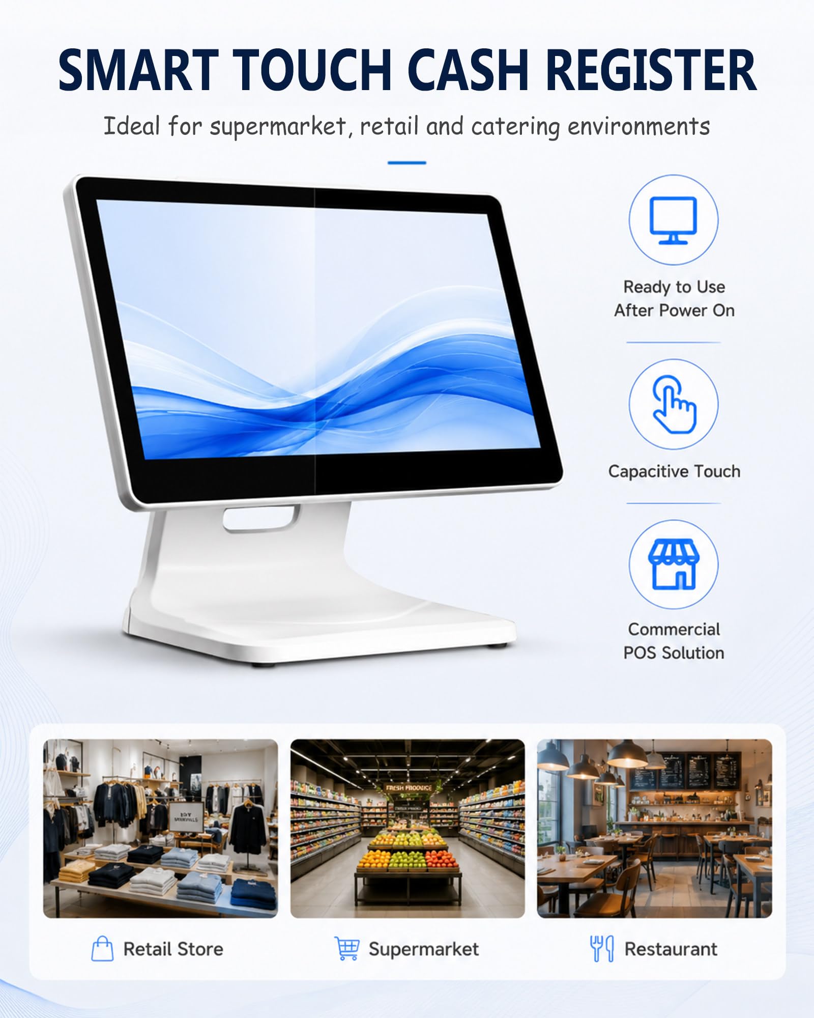 Registratore di Cassa Touch Screen da 15,6 Pollici, Kit POS per Piccola Impresa, Vendita al Dettaglio e Ristorante, con Angolo Regolabile, 4 GB RAM, 64 GB SSD e CPU N2840