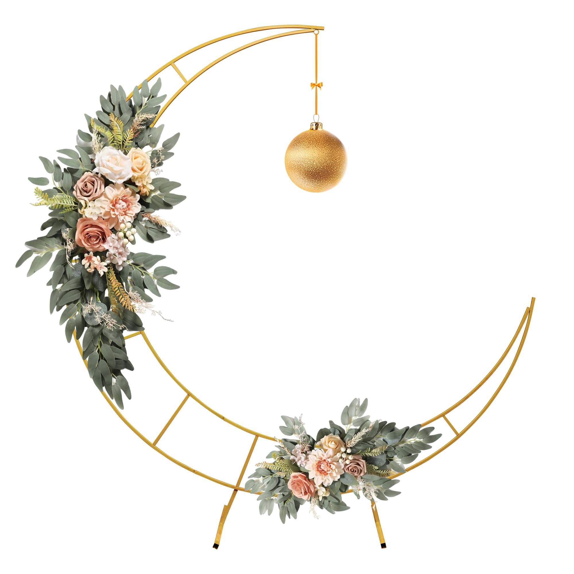 7.2 Feet Moon Shaped Wedding Arch Backdrop Stand Gold Frame for Festival Decorations Easy Assembly Rustproof Reusable Iron Material Ideal for Wedding Venue and Party Balloon Arch Display