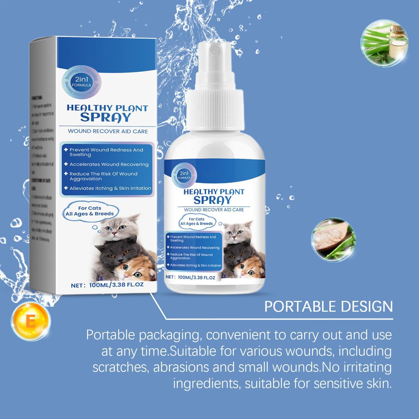 Soulagement de la peau sèche pour les chats, soins de la peau des chats, Spray anti-démangeaisons pour chat, 100 ml, Guérisseur naturel des plaies de chat, soulagement des points chauds, liquide