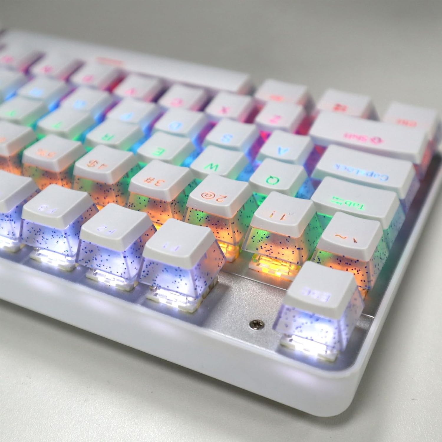 Catekro PBT Keycaps 104 Set for Gaming Mechanical Keyboard, Shine Through Pudding Keycaps Double Shot OEM Profile (White)