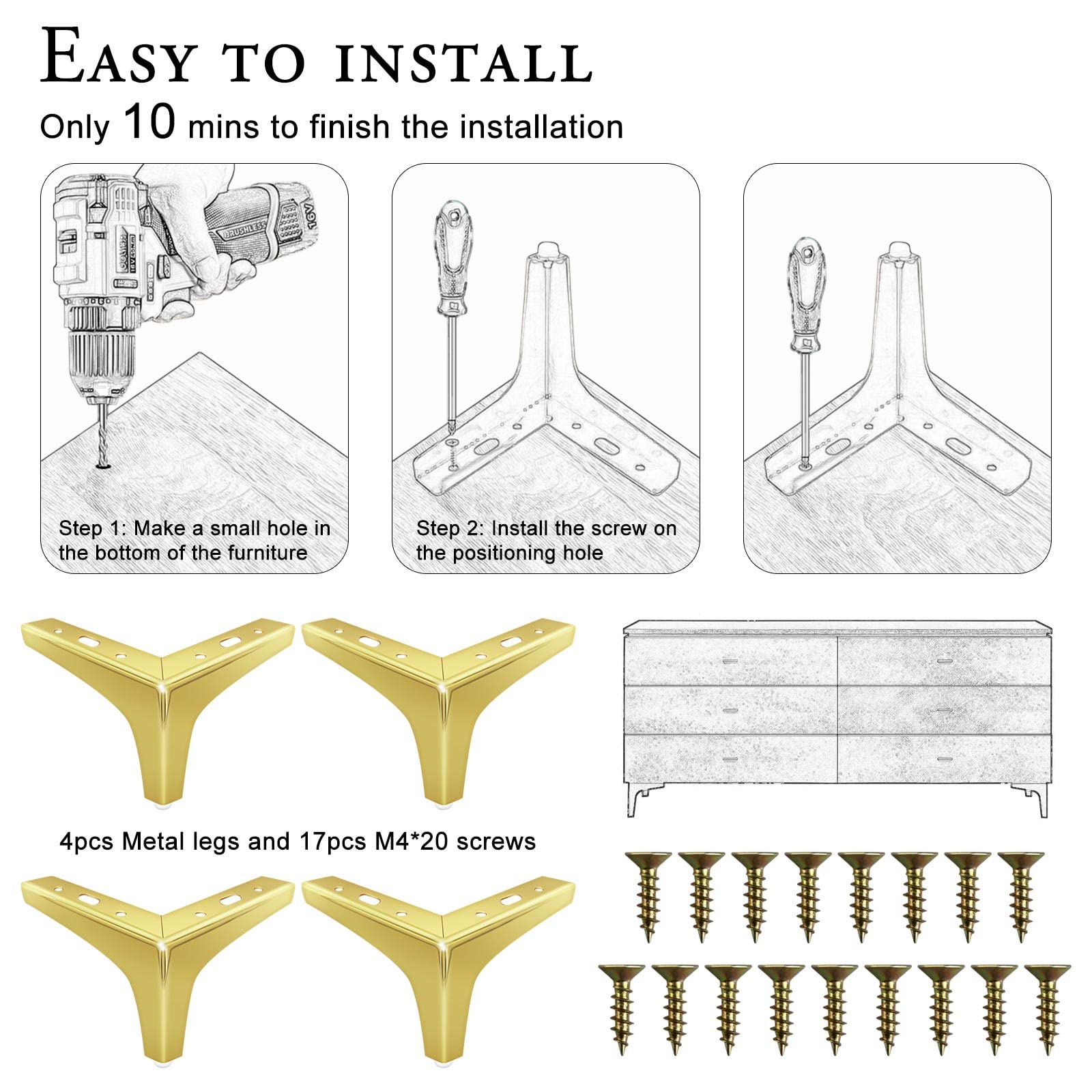 Amazon.com: OneDream Gold Dresser Metal Furniture Legs - 7 Inch Modern  Style Furniture Legs, Furniture Legs Set of 4 Replacement for Dresser  Cabinet Couch Sofa Bed Ottoman Table Cupboard : Tools & Home Improvement
